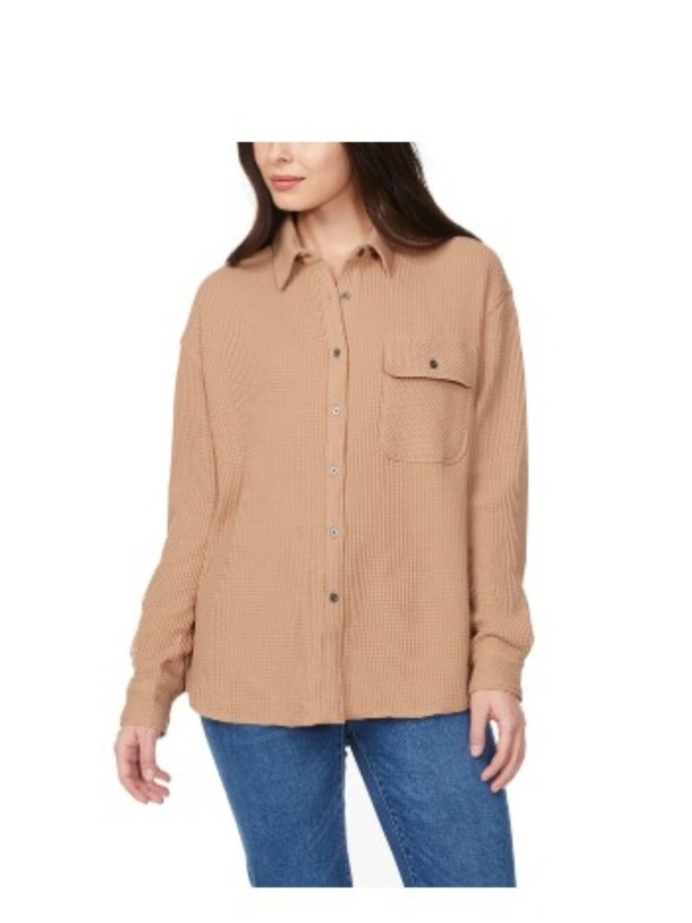 Buffalo Women's Waffle Button-Down Top Brown Multiple Sizes